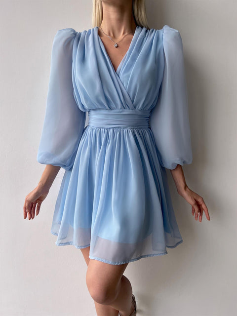 Vette Women Baby Blue Chiffon Mini Dress