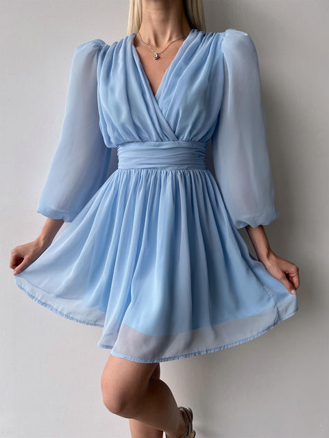 Vette Women Baby Blue Chiffon Mini Dress