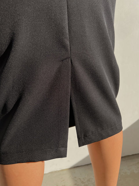 Button Detailed Midi Length Black Pencil Dress