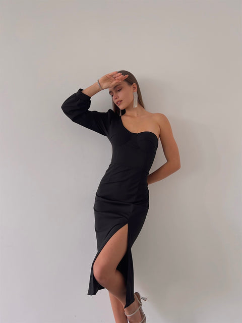 Akira Women Single Arm Black Midi Dress