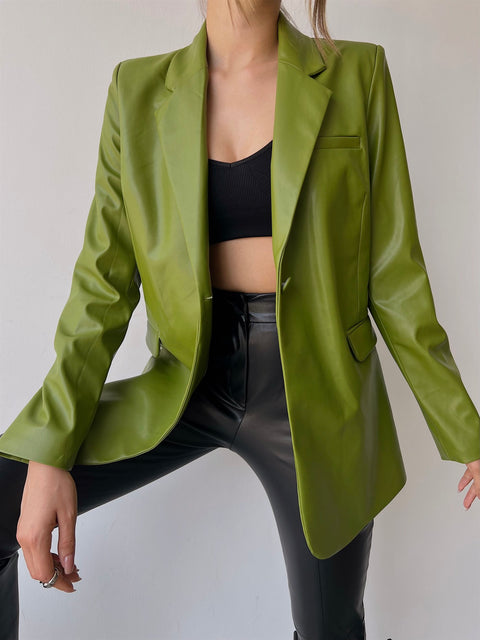 Aria Women Green Vegan Leather Jacket
