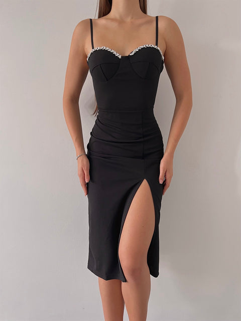 Trista Women Midi Black Dress