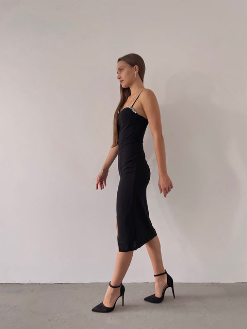 Trista Women Midi Black Dress
