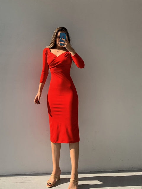 Diamanta Women Midi Red Dress