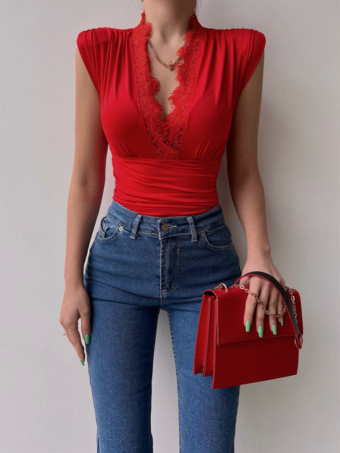 Elanor Women Red Bodysuit