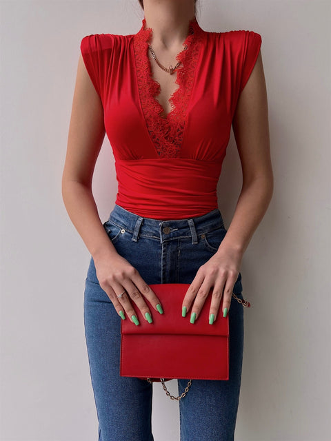 Elanor Women Red Bodysuit